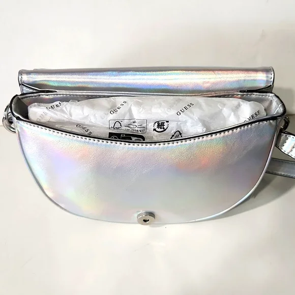 NEW! GUESS Metallic Silver Mini Shoulder Bag with Crossbody Strap - Picture 12 of 16